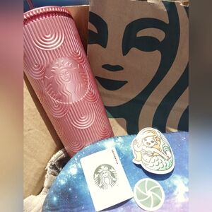 NEW Starbucks 2023 Fall Pink Shimmer Shell Mermaid Scales Cold Cup Tumbler 24 oz